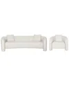 Manhattan Comfort 2pc Modern Sylvia Tweed 103.5in Sofa & Accent Chair With  Accent Pillows In White