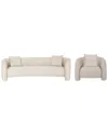Manhattan Comfort 2pc Modern Sylvia Tweed 103.5in Sofa & Accent Chair With  Accent Pillows In Neutral
