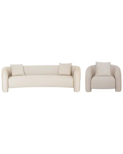 Manhattan Comfort 2pc Modern Sylvia Tweed 103.5in Sofa & Accent Chair With  Accent Pillows In Neutral