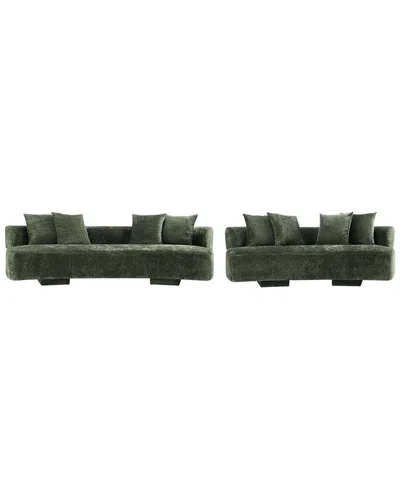Manhattan Comfort 2pc Modern Verandah Chenille 112in Sofa & 90.6in Sofa In Green