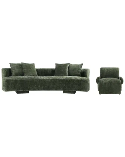 Manhattan Comfort 2pc Modern Verandah Chenille 112in Sofa & Accent Chair In Green