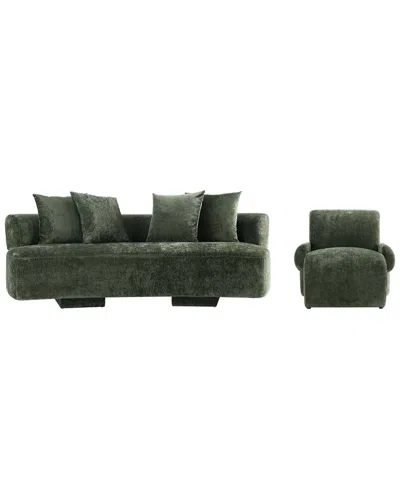 Manhattan Comfort 2pc Modern Verandah Chenille 90.6in Sofa & Accent Chair In Green