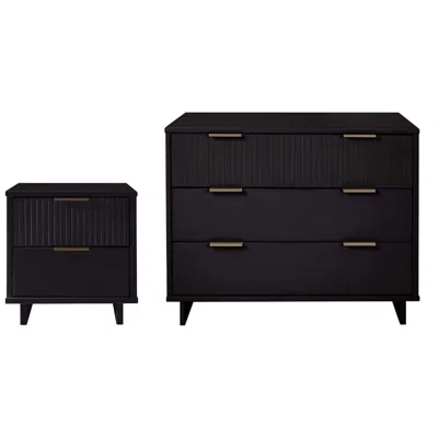 Manhattan Comfort 2-piece Granville Standard Dresser And Nightstand Set In Black