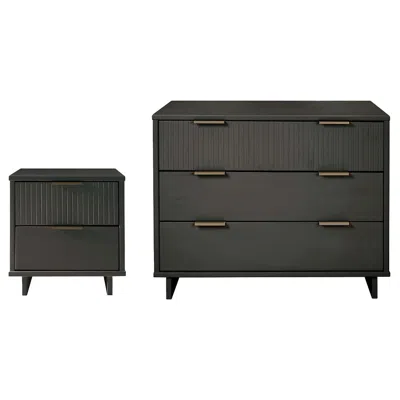 Manhattan Comfort 2-piece Granville Standard Dresser And Nightstand Set In Dark Grey In Black
