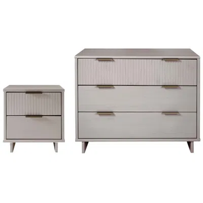 Manhattan Comfort 2-piece Granville Standard Dresser And Nightstand Set In Light Grey In White