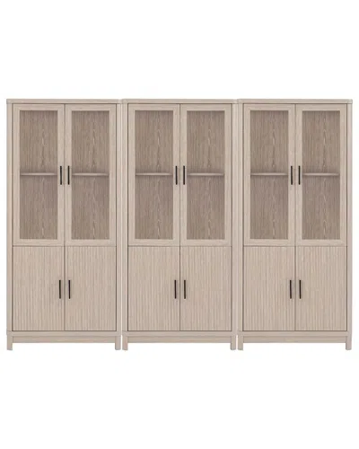 Manhattan Comfort 3 Piece- Mid Century-modern Jodie Bookcase In White