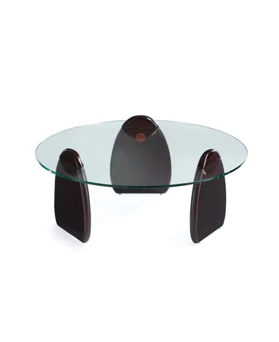 Manhattan Comfort 35.43" Artesia Modern Tempered Glass Top Coffee Table In Dark Walnut