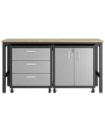 Manhattan Comfort 3pc Fortress 3.0 Mobile Space-saving Garage Cabinet & Worktable Set