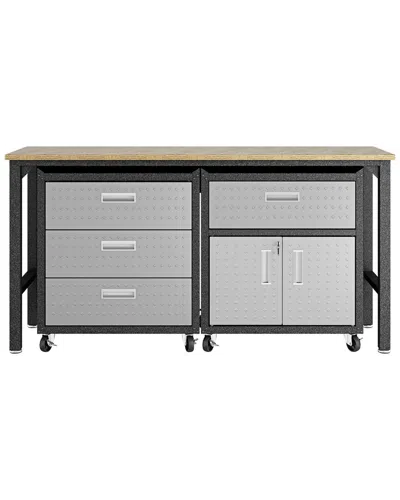 Manhattan Comfort 3pc Fortress 5.0 Mobile Space-saving Garage Cabinet & Worktable Set