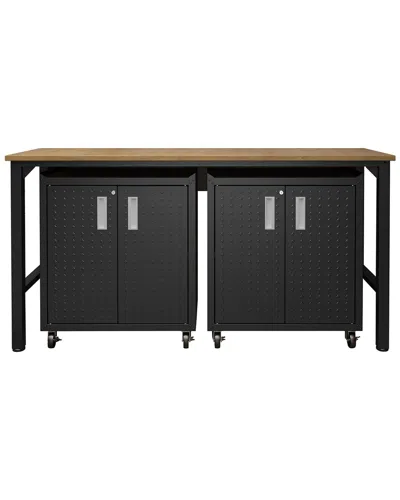 Manhattan Comfort 3pc Fortress Mobile Space-saving Garage Cabinet And Worktable 1.0 In Grey