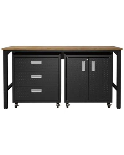 Manhattan Comfort 3pc Fortress Mobile Space-saving Garage Cabinet And Worktable 3.0 In Grey