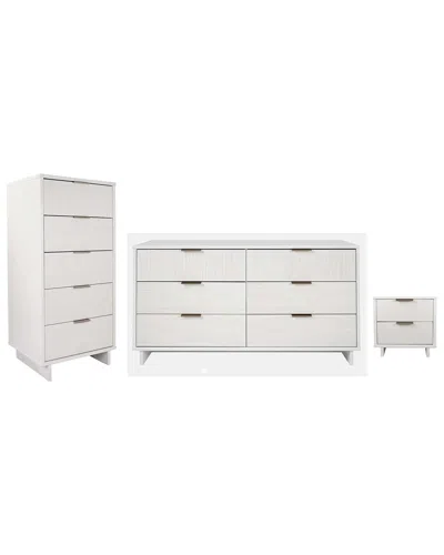Manhattan Comfort 3pc Granville Modern Solid Wood Tall Narrow Chest In White
