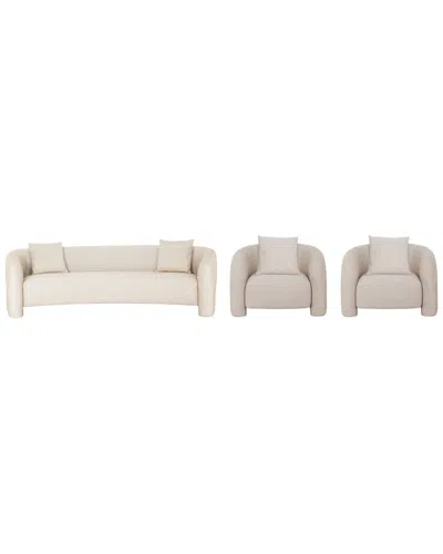 Manhattan Comfort 3pc Modern Sylvia Tweed 103.5in Sofa & 2 Accent Chairs With  Accent Pillows In White