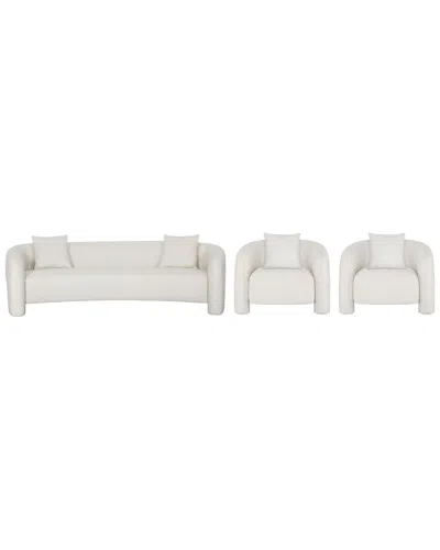 MANHATTAN COMFORT MANHATTAN COMFORT 3PC MODERN SYLVIA TWEED 103.5IN SOFA & 2 ACCENT CHAIRS WITH  ACCENT PILLOWS
