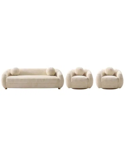 Manhattan Comfort 3pc Modern Tribeca Chenille 85.8in Sofa & 2 Accent Chairs In Brown