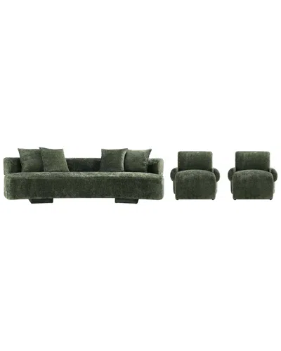 Manhattan Comfort 3pc Modern Verandah Chenille 112in Sofa & 2 Accent Chairs In Green