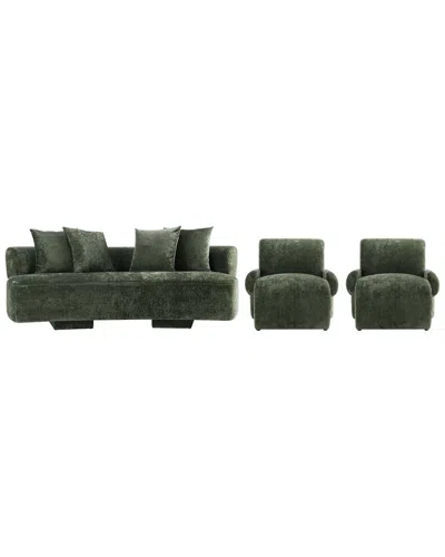 Manhattan Comfort 3pc Modern Verandah Chenille 90.6in Sofa & 2 Accent Chairs In Green