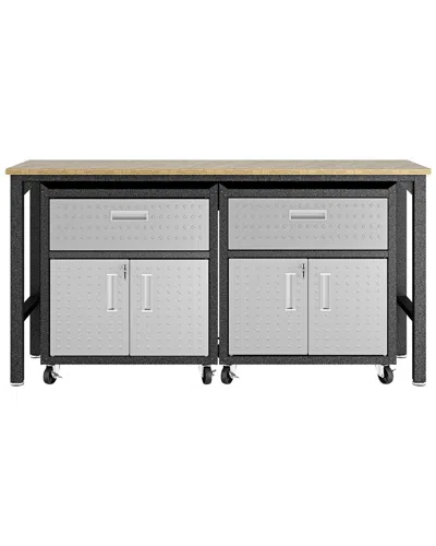 Manhattan Comfort 3-piece Fortress Mobile Space-saving Garage Cabinet And Worktable 4.0 In Black