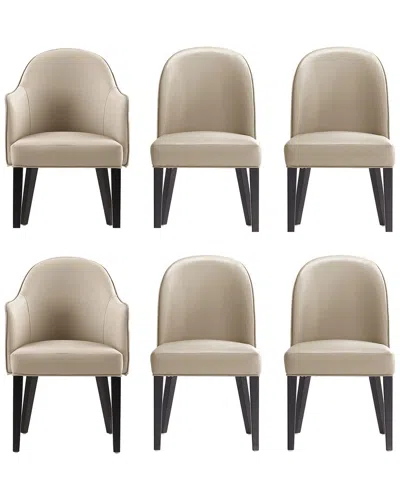 Manhattan Comfort 6pc Hillman Leatherette & Velvet Dining Chair & Arm Chair  Set In Neutral
