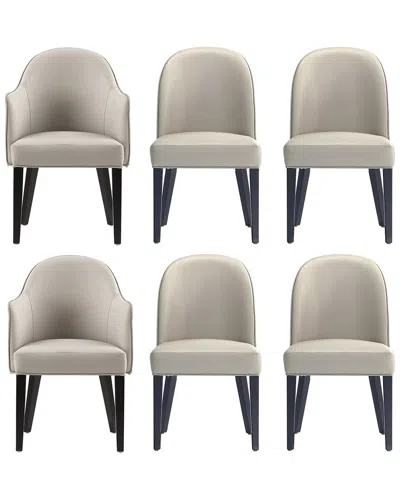 Manhattan Comfort 6pc Hillman Leatherette & Velvet Dining Chair & Arm Chair  Set In Neutral