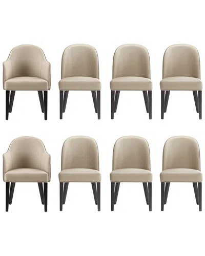 Manhattan Comfort 8pc Hillman Leatherette & Velvet Dining Chair & Arm Chair  With Beech Wood Legs In Neutral
