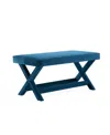 Manhattan Comfort Abigail Mid-century Modern Velvet Upholstered Bench In Blue