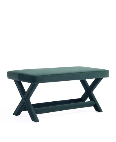 Manhattan Comfort Abigail 42.12" Velvet Upholstered Rubberwood Double Ottoman Bench In Green