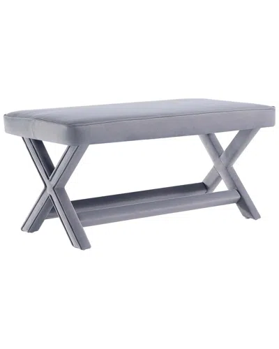 Manhattan Comfort Abigail Mid-century Modern Velvet Upholstered Bench In Grey