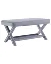 Manhattan Comfort Abigail Mid-century Modern Velvet Upholstered Bench In Grey