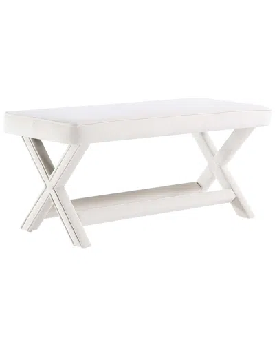 Manhattan Comfort Abigail Mid-century Modern Velvet Upholstered Bench In White