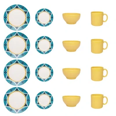 Manhattan Comfort Actual 16 Piece Dinnerware Set, Service For 4 In Blue
