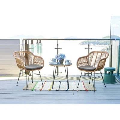 Manhattan Comfort Antibes Modern Wicker 2-person Patio Conversation Set With Polyester Cushions And Table In Gray