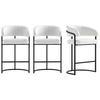 Manhattan Comfort Augusta Modern Leatherette Upholstered Counter Stool In White - Set Of 3