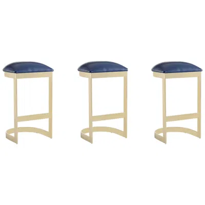 Manhattan Comfort Aura Bar Stool In Blue And Polished Brass (set Of 3)