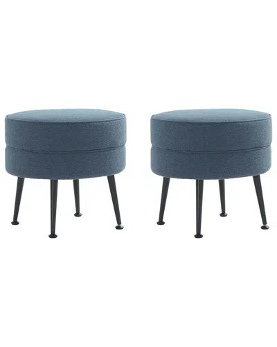 Manhattan Comfort Bailey Mid-century Modern Woven Polyester Blend Upholstered  Ottoman In Blue
