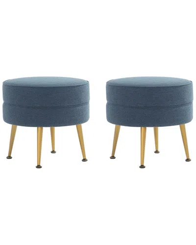 Manhattan Comfort Bailey Mid-century Modern Woven Polyester Blend Upholstered  Ottoman In Blue