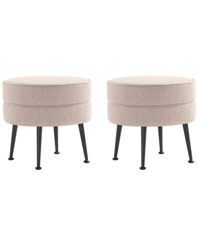 Manhattan Comfort Bailey Mid-century Modern Woven Polyester Blend Upholstered  Ottoman In Neutral