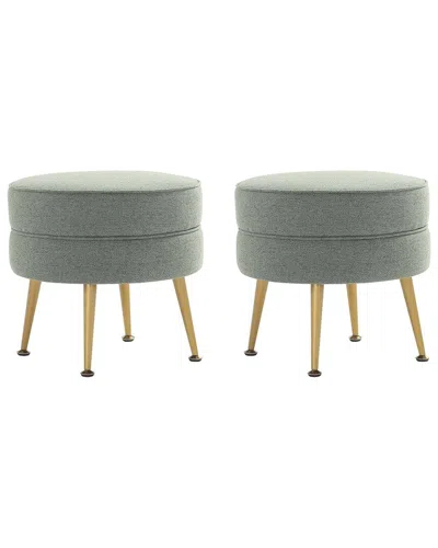 Manhattan Comfort Bailey Mid-century Modern Woven Polyester Blend Upholstered  Ottoman In Green