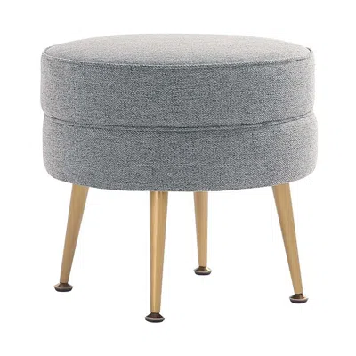 Manhattan Comfort Bailey Mid-century Modern Upholstered Ottoman In Grey With Gold Feet In Gray
