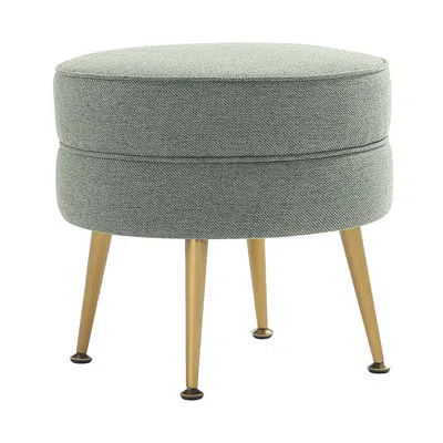Manhattan Comfort Bailey Mid-century Modern Upholstered Ottoman In Sage Green With Gold Feet In Gray