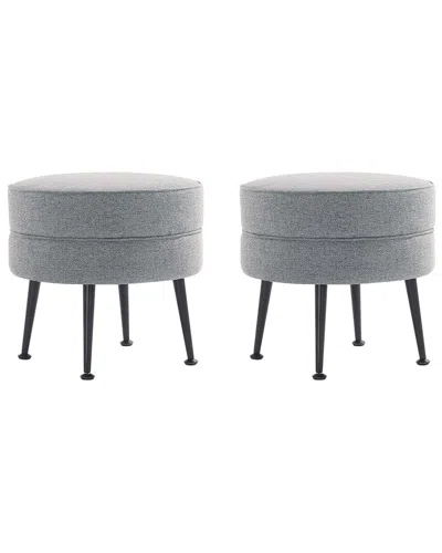 Manhattan Comfort Bailey Mid-century Modern Woven Polyester Blend Upholstered  Ottoman In Gray
