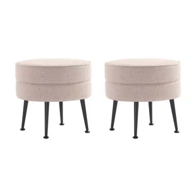 Manhattan Comfort Bailey Mid-century Modern Woven Polyester Blend Upholstered Wood Ottoman In Brown