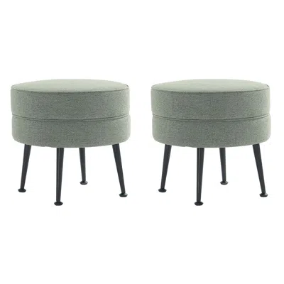 Manhattan Comfort Bailey Upholstered Ottoman In Sage Green With Black Feet - Set Of 2