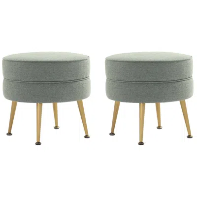 Manhattan Comfort Bailey Upholstered Ottoman In Sage Green With Gold Feet - Set Of 2