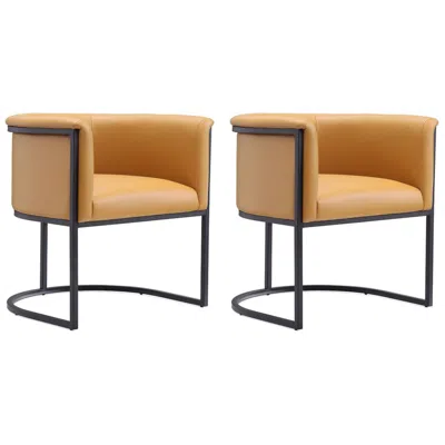 Manhattan Comfort Bali Dining Chair In Saddle And Black, Set Of 2
