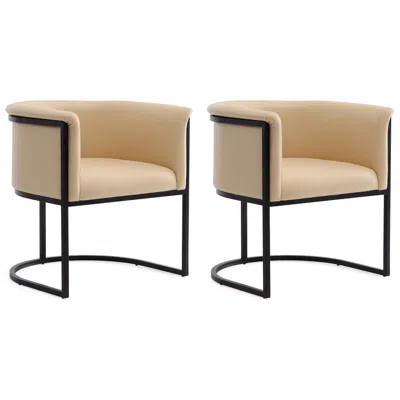Manhattan Comfort Bali Dining Chair In Tan And Black (set Of 2)