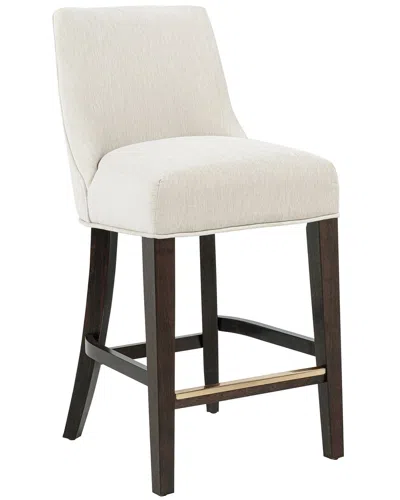 Manhattan Comfort Beever Chenille Counter Stool With Rubberwood Legs In Neutral