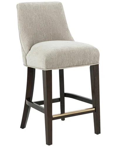 Manhattan Comfort Beever Chenille Counter Stool With Rubberwood Legs In Neutral
