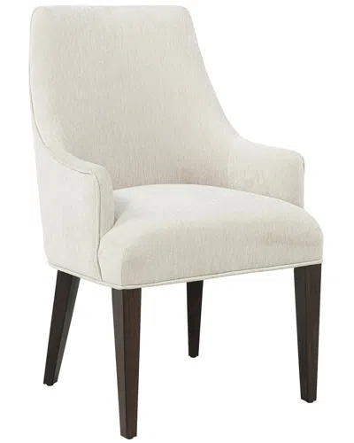 Manhattan Comfort Beever Chenille Dining Armchair With Rubberwood Legs In White