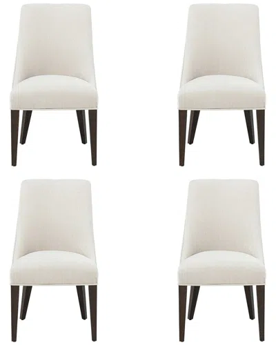 Manhattan Comfort Beever Chenille Dining Chair With Rubberwood Legs In White